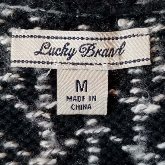 LUCKY BRAND Geometric Knit L/S Cardigan Sweater Coat Black White Medium ~ 4436 - Picture 4 of 6